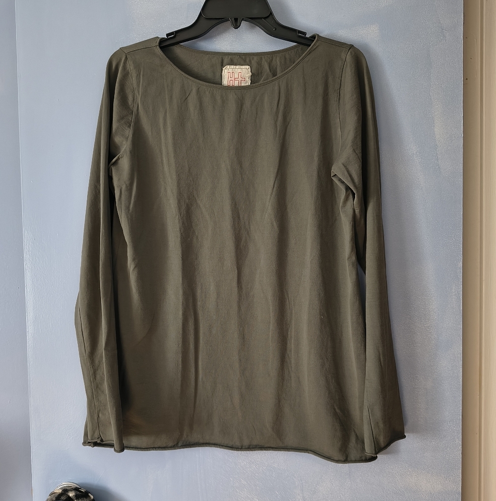 Hannoh Wessel Olive Green Cotton Crew Long Sleeve Top 44 L